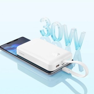 Baseus Magnetic Mini MagSafe 10000mAh 30W powerbank with built-in USB-C cable - white + Baseus Simple Series USB-C - USB-C 60W 0.3m cable