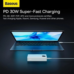 Baseus Adaman2 powerbank digitális kijelzővel 2x USB-A / 1x USB-C 10000mAh 30W - fehér