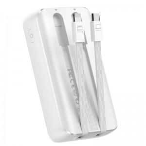 Joyroom JR-PBC07 20000mAh 30W mini powerbank beépített USB-C és Lightning kábelekkel - fehér