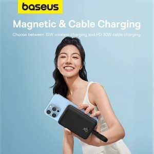 Baseus Magnetic Mini MagSafe 10000mAh 20W powerbank beépített Lightning kábellel - fekete + Baseus Simple Series USB-C - USB-C 60W 0.3m kábel-2