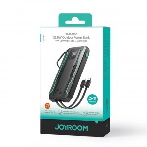 Joyroom JR-L017 22.5W 10000mAh Powerbank beépített USB-C / Lightning kábelekkel - fekete