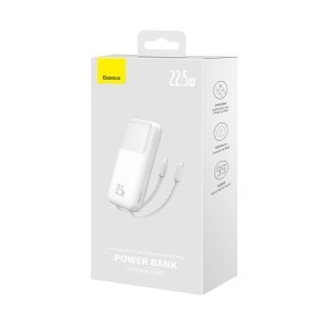 Baseus Comet Series powerbank kijelzővel 10000mAh 22.5W - fehér + USB-A - USB-C kábel