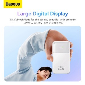 Baseus Comet Series powerbank kijelzővel 10000mAh 22.5W - fehér + USB-A - USB-C kábel