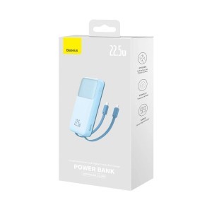 Baseus Comet Series powerbank kijelzővel 10000mAh 22.5W - kék + USB-A - USB-C kábel 0.3m - fehér