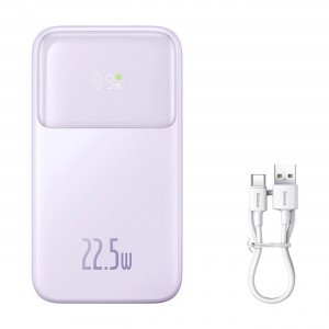 Baseus Comet Series powerbank kijelzővel 10000mAh 22.5W - lila + USB-A / USB-C kábel