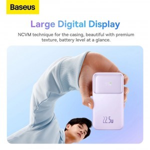 Baseus Comet Series powerbank kijelzővel 10000mAh 22.5W - lila + USB-A / USB-C kábel