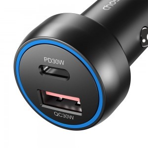 Choetech TC0014 USB-C USB-A PD 60W autós töltő LED háttérvilágítással - fekete