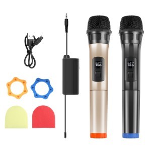 PULUZ dupla vezeték nélküli UHF dinamikus mikrofon LED kijelzővel, 3.5mm vevővel (PU643)-6