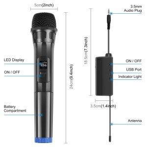 PULUZ dupla vezeték nélküli UHF dinamikus mikrofon LED kijelzővel, 3.5mm vevővel (PU643)-5