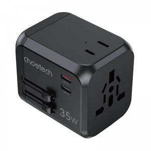 Choetech PD5008 utazó töltő, 3xUSB-A, 2xUSB-C, GaN, 35W, US/EU/UK/AU (fekete)