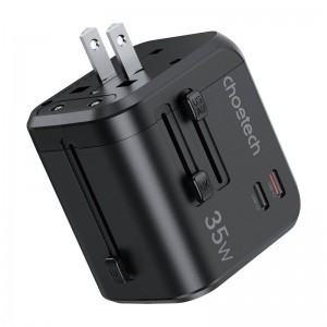 Choetech PD5008 utazó töltő, 3xUSB-A, 2xUSB-C, GaN, 35W, US/EU/UK/AU (fekete)