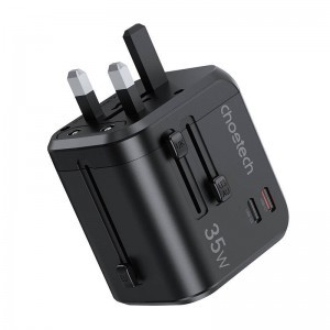 Choetech PD5008 utazó töltő, 3xUSB-A, 2xUSB-C, GaN, 35W, US/EU/UK/AU (fekete)