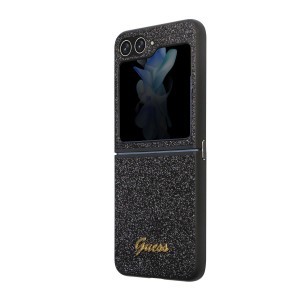 Guess PC/TPU Glitter Flakes Metal Logo tok Samsung Galaxy Z Flip 5 Fekete