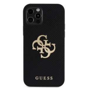 Guess PU Perforated 4G Glitter Metal Logo tok iPhone 12/12 Pro fekete