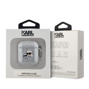 Karl Lagerfeld PU Dombornyomott Karl és Choupette Fejes AirPods 1/2 tok Ezüst