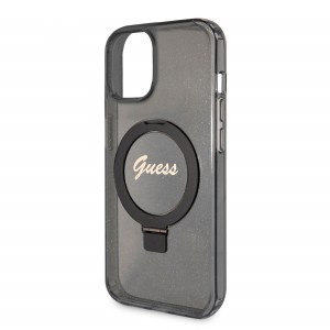 Guess IML Ring Stand Glitter MagSafe tok iPhone 15 Fekete