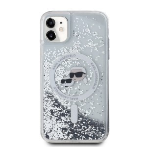 Karl Lagerfeld Liquid Glitter Karl és Choupette fej MagSafe iPhone 11 tok, átlátszó