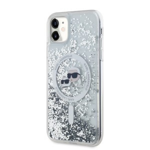 Karl Lagerfeld Liquid Glitter Karl és Choupette fej MagSafe iPhone 11 tok, átlátszó