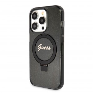 Guess IML Ring Stand Glitter MagSafe tok iPhone 15 Pro Max Black