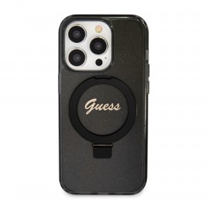 Guess IML Ring Stand Glitter MagSafe tok iPhone 15 Pro Max Black