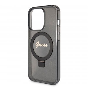 Guess IML Ring Stand Glitter MagSafe tok iPhone 15 Pro Max Black