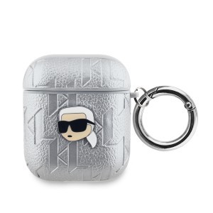 Karl Lagerfeld PU Dombornyomott Karl Head AirPods 1/2 Tok Ezüst