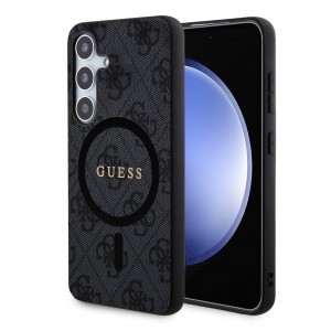 Guess PU Bőr 4G Színes Gyűrű MagSafe Samsung Galaxy S24+ tok Fekete