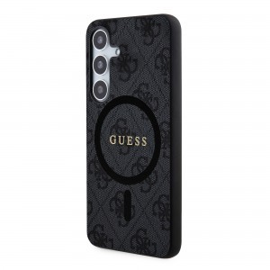 Guess PU Bőr 4G Színes Gyűrű MagSafe Samsung Galaxy S24+ tok Fekete