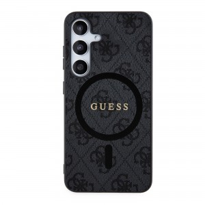 Guess PU Bőr 4G Színes Gyűrű MagSafe Samsung Galaxy S24+ tok Fekete