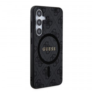 Guess PU Bőr 4G Színes Gyűrű MagSafe Samsung Galaxy S24+ tok Fekete