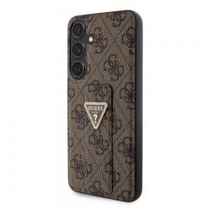 Guess PU Grip Stand 4G Strass Triangle Metal Logo tok Samsung Galaxy S24 Plus barna