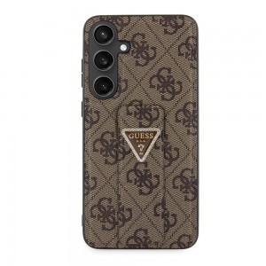 Guess PU Grip Stand 4G Strass Triangle Metal Logo tok Samsung Galaxy S24 Plus barna