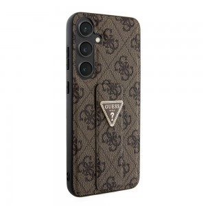 Guess PU Grip Stand 4G Strass Triangle Metal Logo tok Samsung Galaxy S24 Plus barna