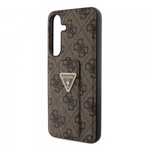 Guess PU Grip Stand 4G Strass Triangle Metal Logo tok Samsung Galaxy S24 Plus barna