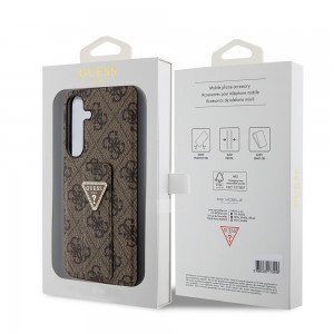 Guess PU Grip Stand 4G Strass Triangle Metal Logo tok Samsung Galaxy S24 Plus barna