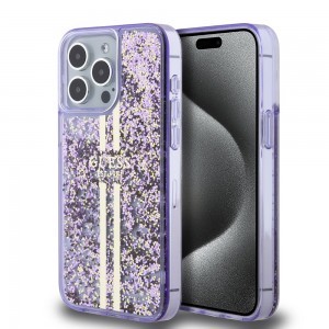 Guess PC/TPU Liquid Glitter Gold Stripe tok iPhone 15 Pro Max Purple