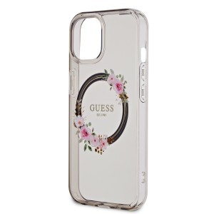 Guess PC/TPU Flowers Ring Glossy Logo MagSafe tok iPhone 15 fekete