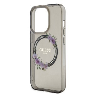 Guess PC/TPU Flowers Ring Glossy Logo MagSafe tok iPhone 15 Pro Max fekete