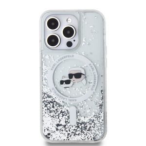 Karl Lagerfeld Liquid Glitter Karl and Choupette Heads MagSafe tok iPhone 14 Pro Transparent