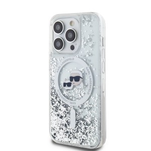 Karl Lagerfeld Liquid Glitter Karl and Choupette Heads MagSafe tok iPhone 14 Pro Transparent