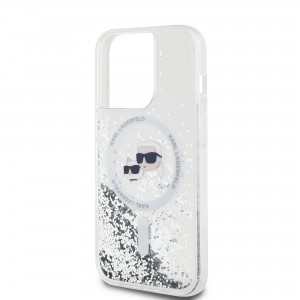 Karl Lagerfeld Liquid Glitter Karl and Choupette Heads MagSafe tok iPhone 14 Pro Transparent