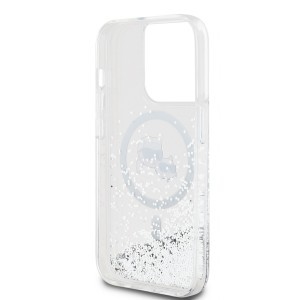 Karl Lagerfeld Liquid Glitter Karl and Choupette Heads MagSafe tok iPhone 14 Pro Transparent