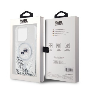 Karl Lagerfeld Liquid Glitter Karl and Choupette Heads MagSafe tok iPhone 14 Pro Transparent