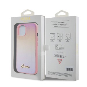 Guess PU Bőr Iridescent Metal Script iPhone 15 tok Rózsaszín