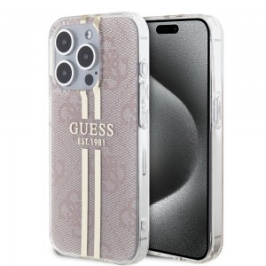 Guess IML 4G Arany Csíkos tok iPhone 15 Pro Max Pink