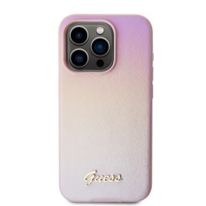 Guess PU bőr Iridescent Metal Script tok iPhone 15 Pro Pink