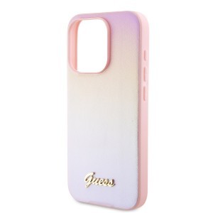 Guess PU bőr Iridescent Metal Script tok iPhone 15 Pro Pink