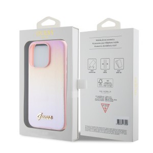 Guess PU bőr Iridescent Metal Script tok iPhone 15 Pro Pink