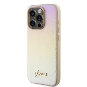 Guess PU Bőr Iridescent Metal Script tok iPhone 15 Pro Gold