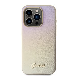 Guess PU Bőr Iridescent Metal Script tok iPhone 15 Pro Gold